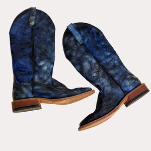 Horse Power HP Mens Cowboy Western Boots Leather Blue 8 D bv